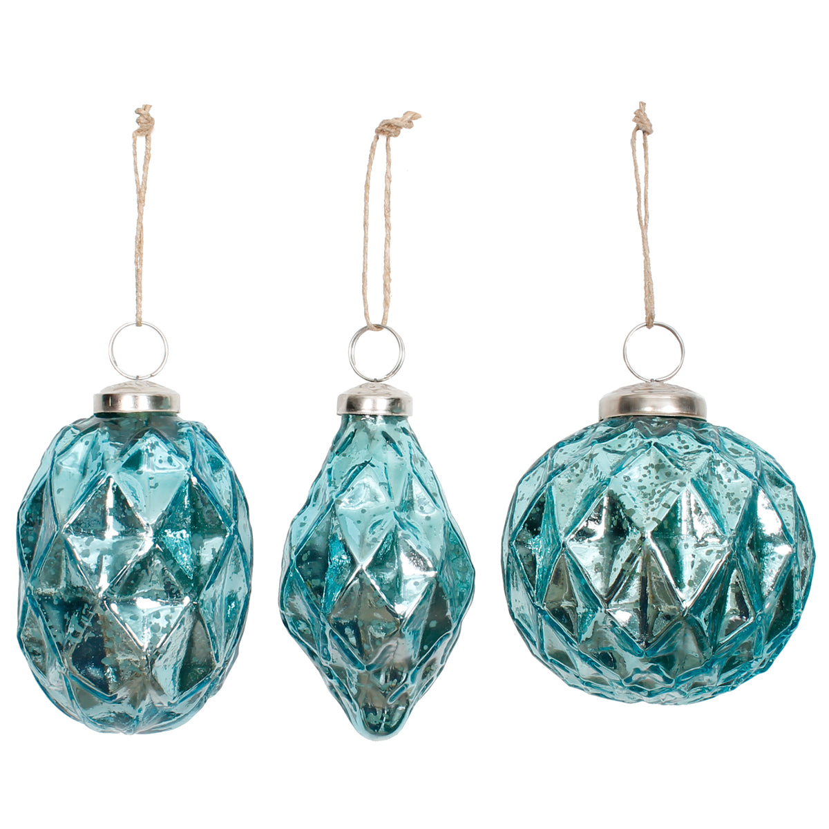 Ornament 3.5" Faceted Glass Aqua Glass