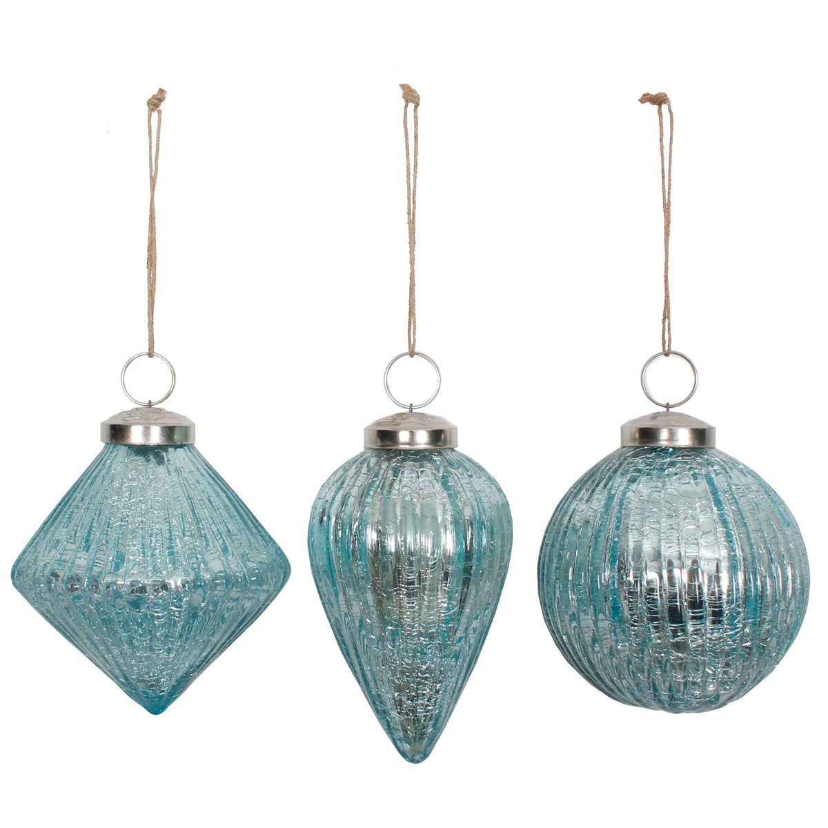 Ornament 3.5" Ribbed Glass Aqua