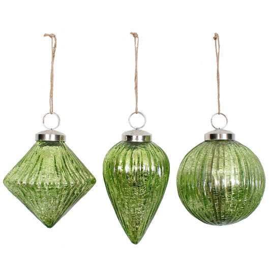 Ornament 3.5" Ribbed Mercury Lime Green