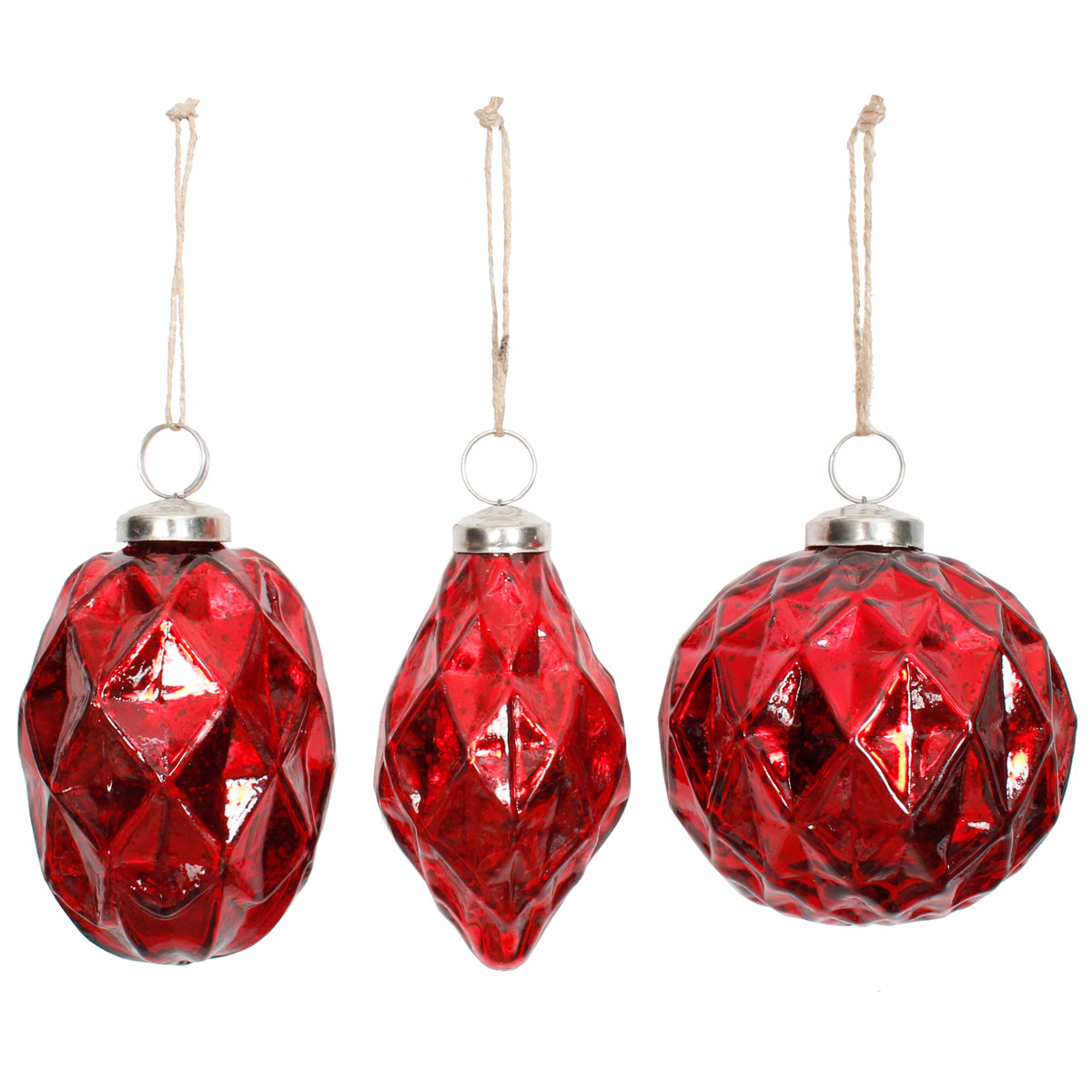 Ornament 3.5" Faceted Mercury Red Glass