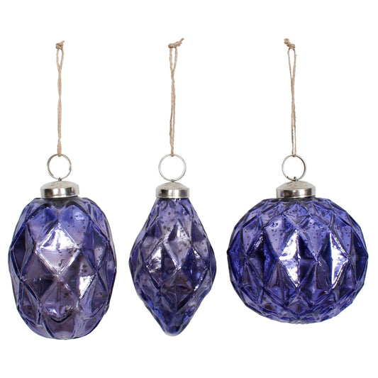 Ornament 3.5" Faceted Mercury Purple Glass