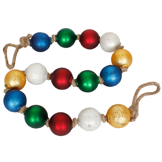 Garland 48" Length 15 Pieces Glass Ball 2" Each Ornament Multi (Gold, Silver, Red, Green, Sapphite)