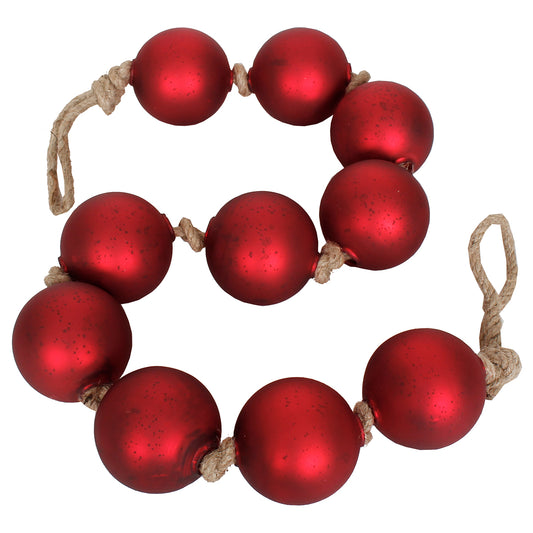 Garland 48" Length 10 Pieces Glass Ball 3" Each Ornament Red