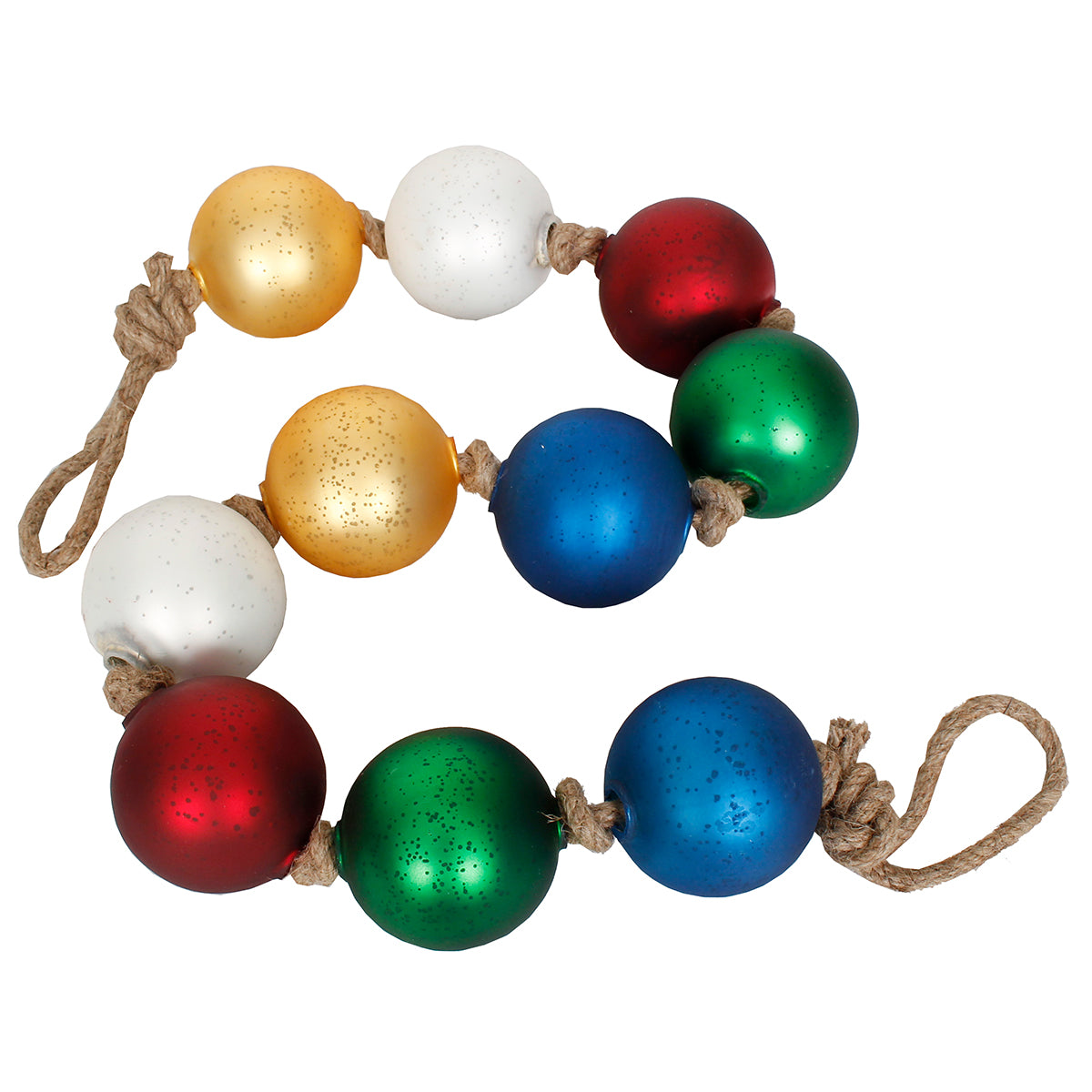 Garland 48" Length 10 Pieces Glass Ball 3" Each Ornament Multi (Gold, Silver, Red, Green, Sapphire)y)