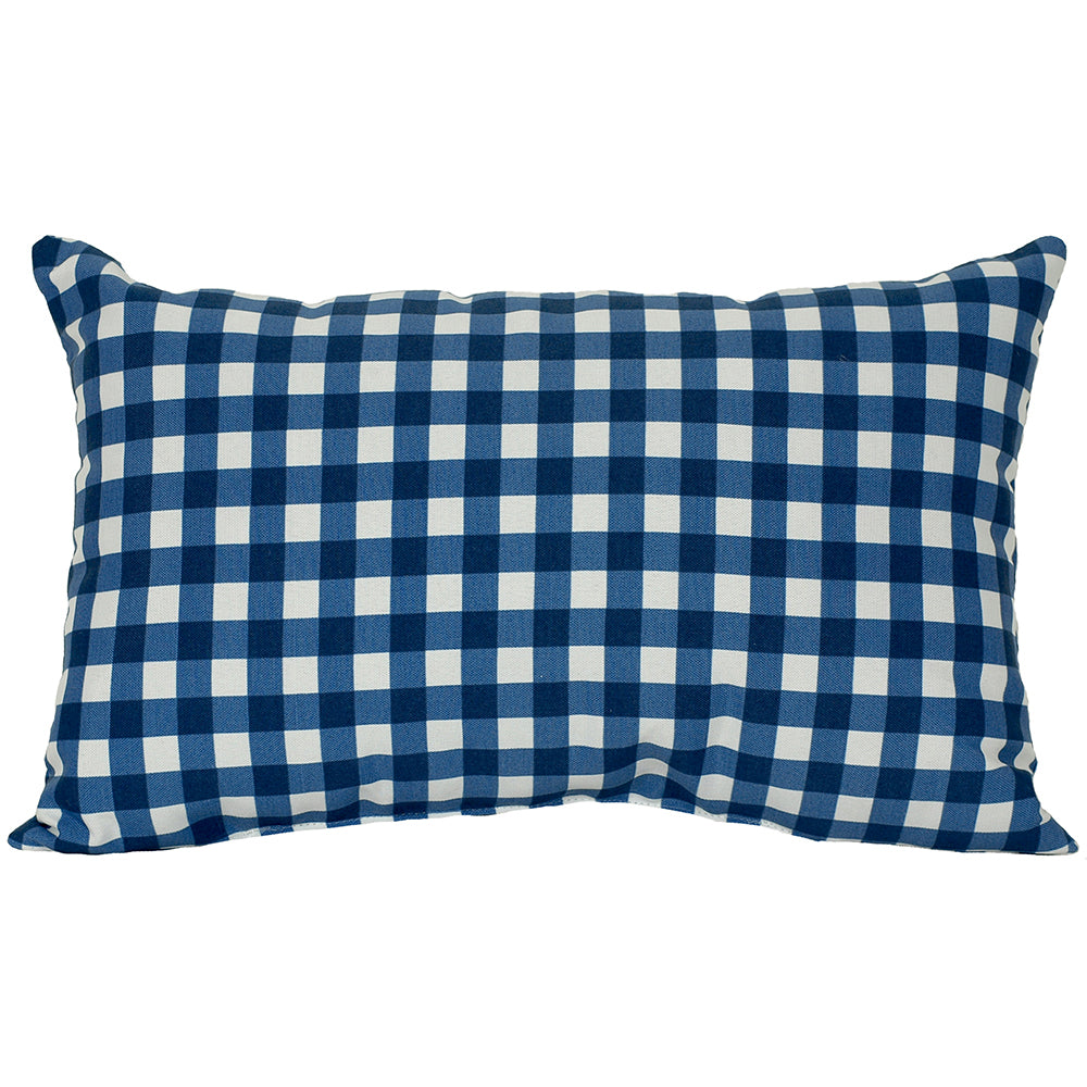 OUTDOOR PILLOW 18" X 12" GINGHAM PLAID NAVY/WHITE
