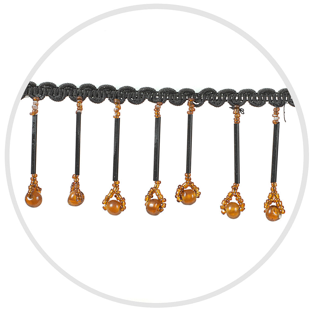 Beaded Glass Trim Amber Black Glass