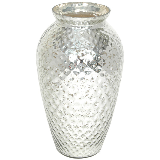 Vase 17.5"H x 9"W Mercury Glass Silver
