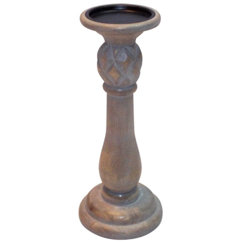 Candle Holder Wood Pillar 12"H Grey Wash   .