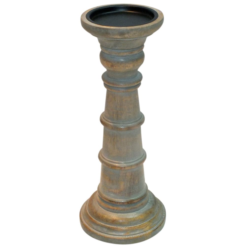 Candle Holder Wood Pillar 12"H Grey Wash   .