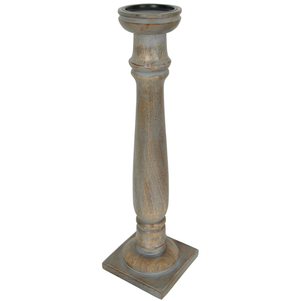 Candle Holder Wood Pillar 21"H Grey Wash   .