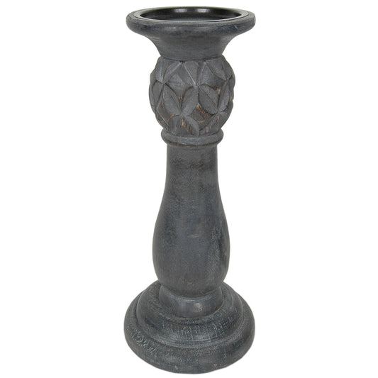 Candle Holder Wood Pillar 12"H Charcoal