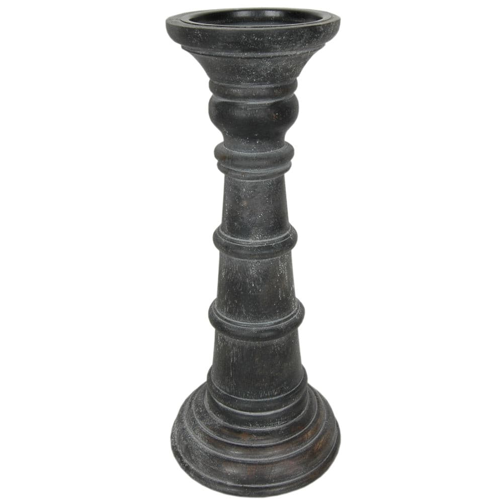 Candle Holder Wood Pillar 12"H Charcoal   .