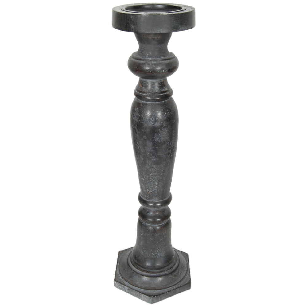 Candle Holder Wood Pillar 18"H Charcoal   .