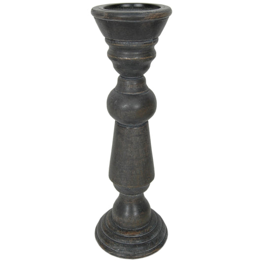 Candle Holder Wood Pillar 15"H Charcoal   .