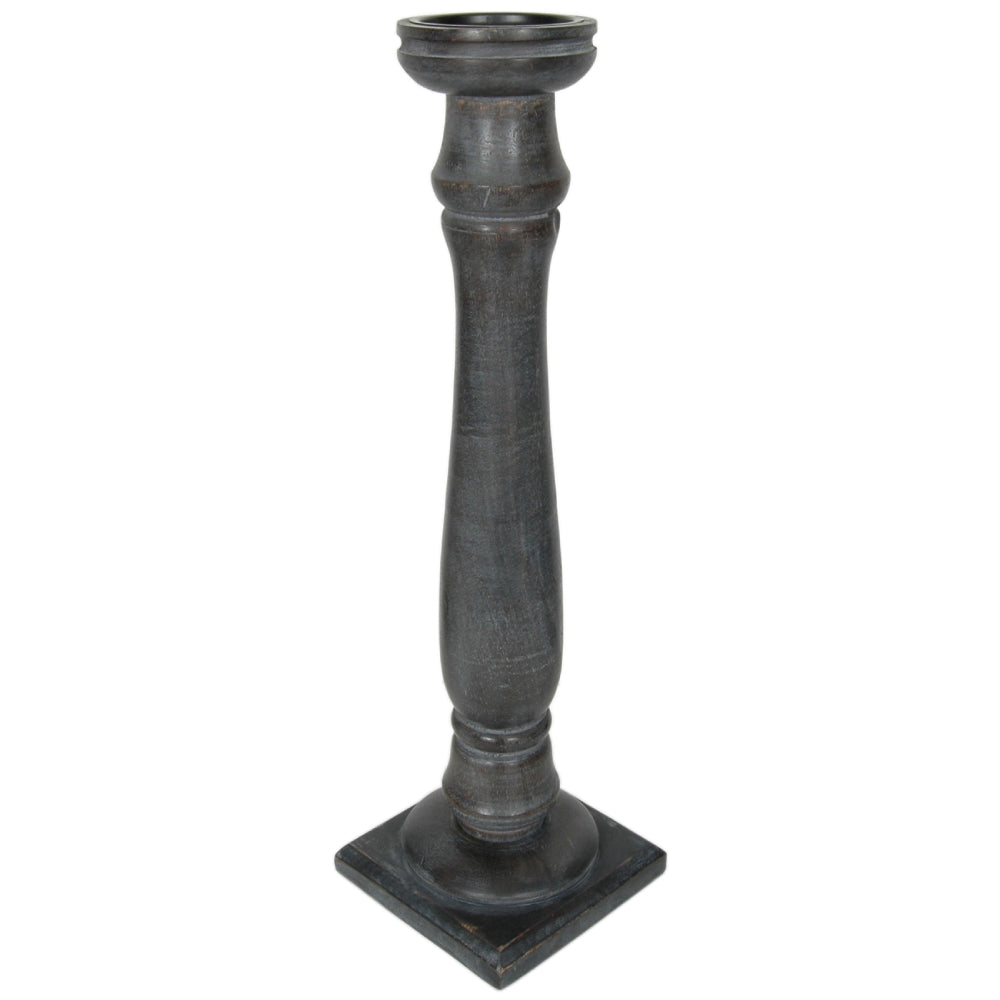 Candle Holder Wood Pillar 21"H Charcoal   .