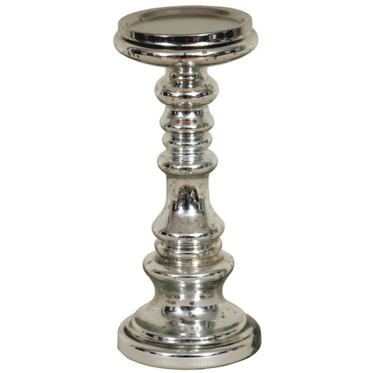 Candle Holder Glass Pillar 9"H Mercury Silver   .