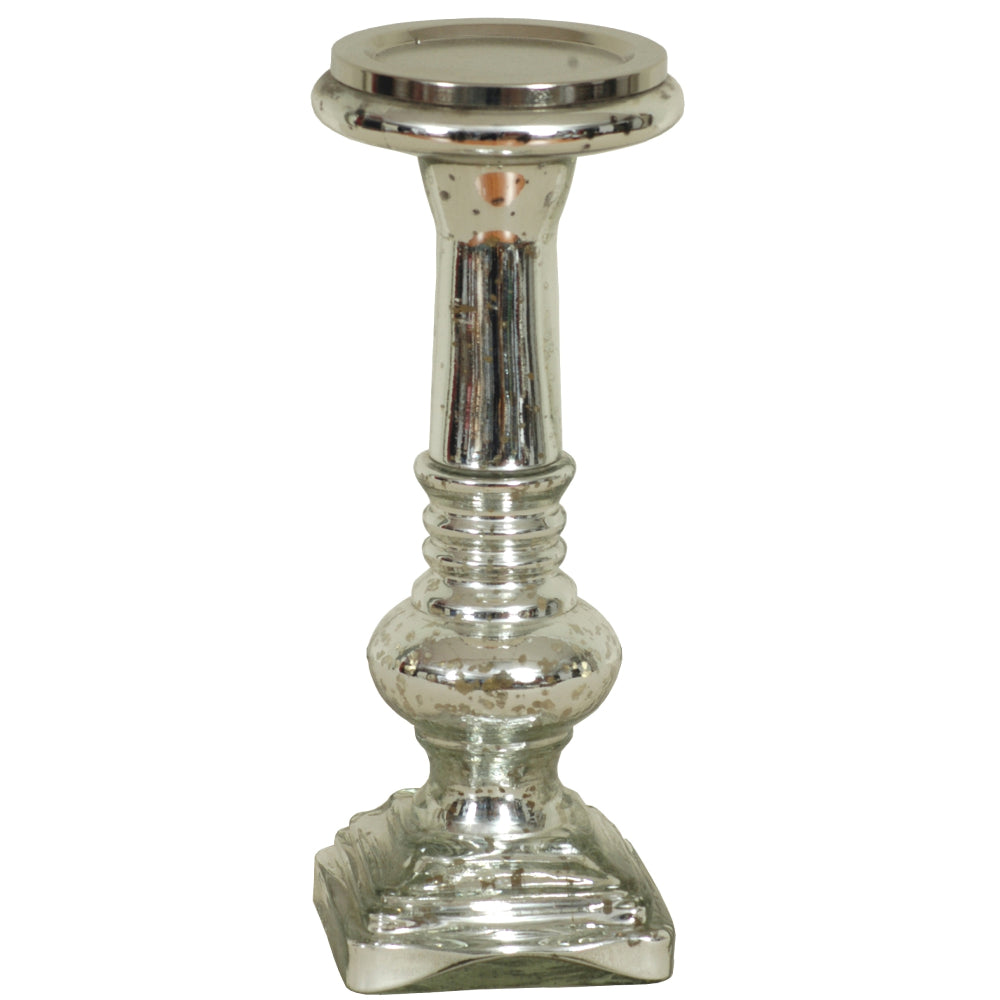 Candle Holder Glass Pillar 11"H Mercury Silver   .