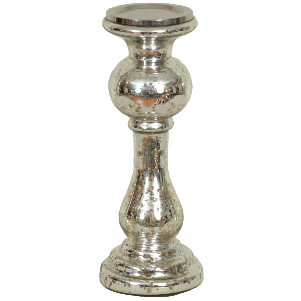 Candle Holder Glass Pillar 13"H Mercury Silver   .