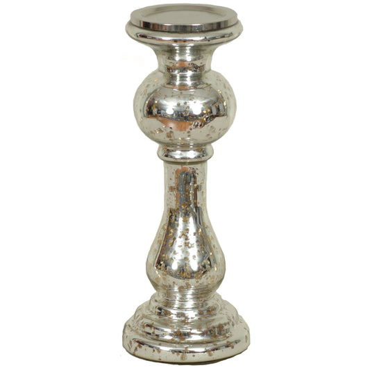 Candle Holder Glass Pillar 13"H Mercury Silver   .