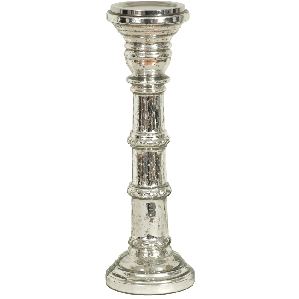 Candle Holder Glass Pillar 15"H Mercury Silver   .