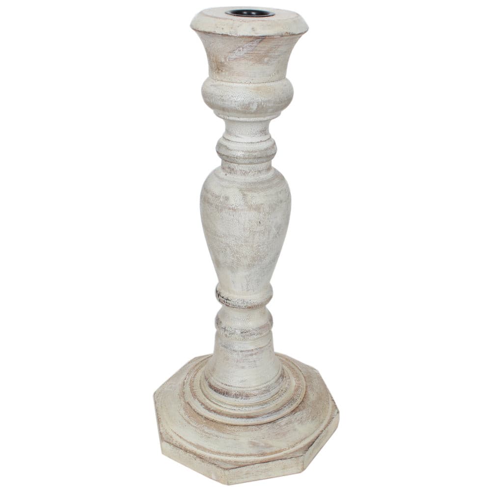 Candle Holder Wood Taper 12"H White Wash   .