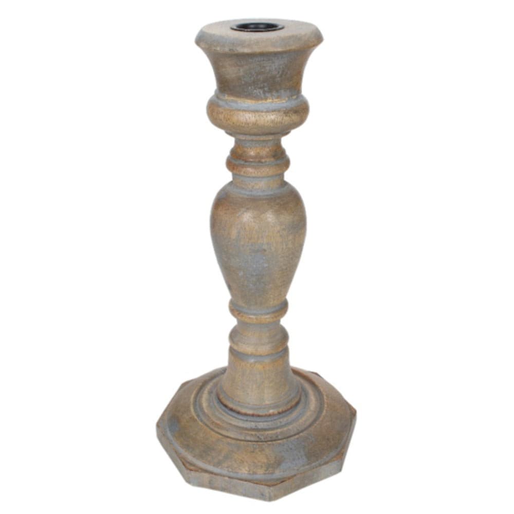 Candle Holder Wood Taper 12"H Grey Wash   .