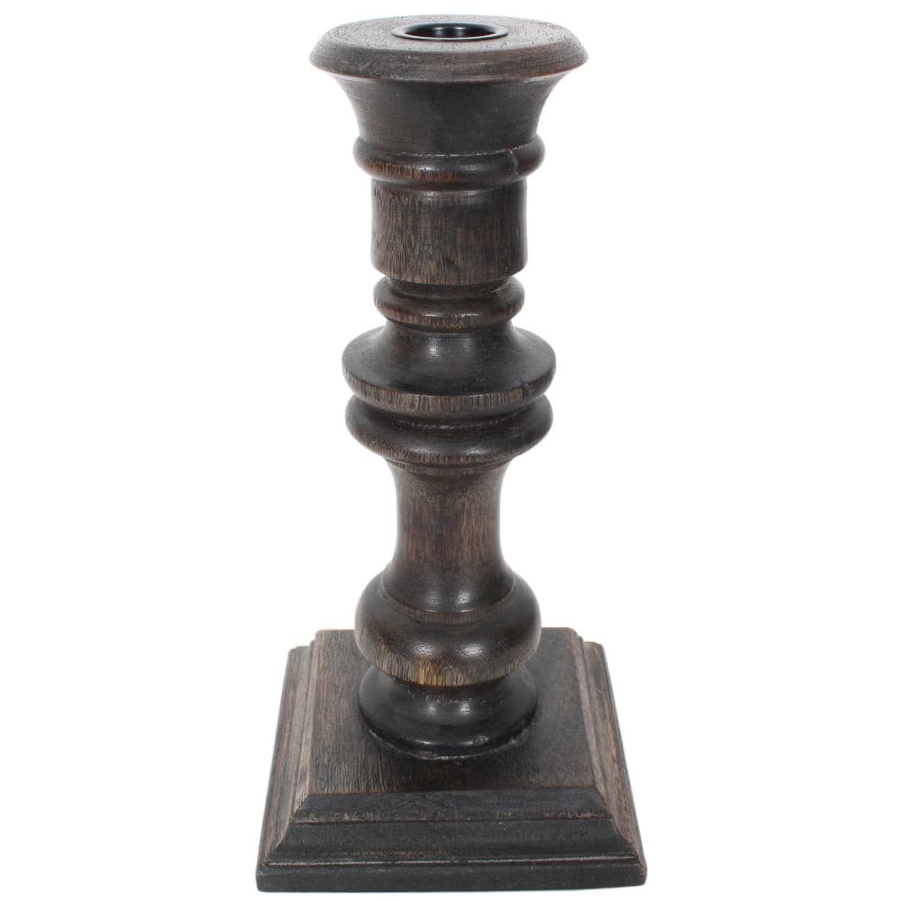 Candle Holder Wood Taper 9"H Charcoal   .