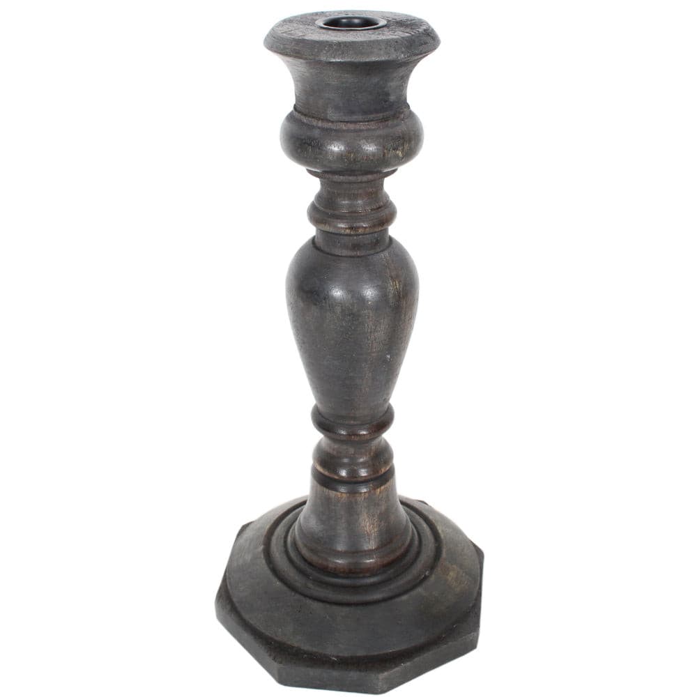 Candle Holder Wood Taper 12"H Charcoal   .