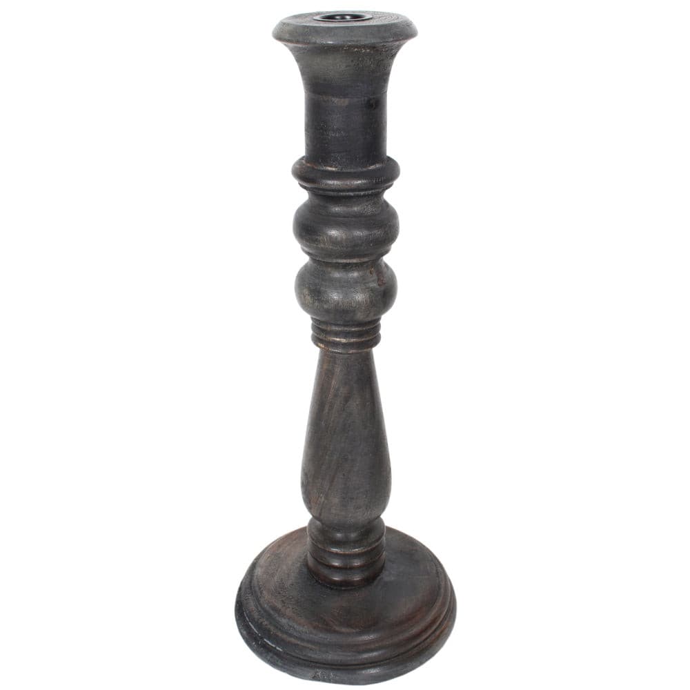 Candle Holder Wood Taper 15"H Charcoal   .