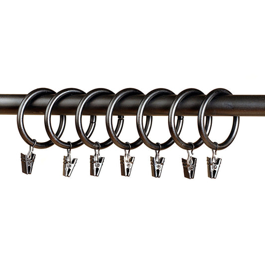 Rings with Clips Set of 7 Black for 1.25" Rod