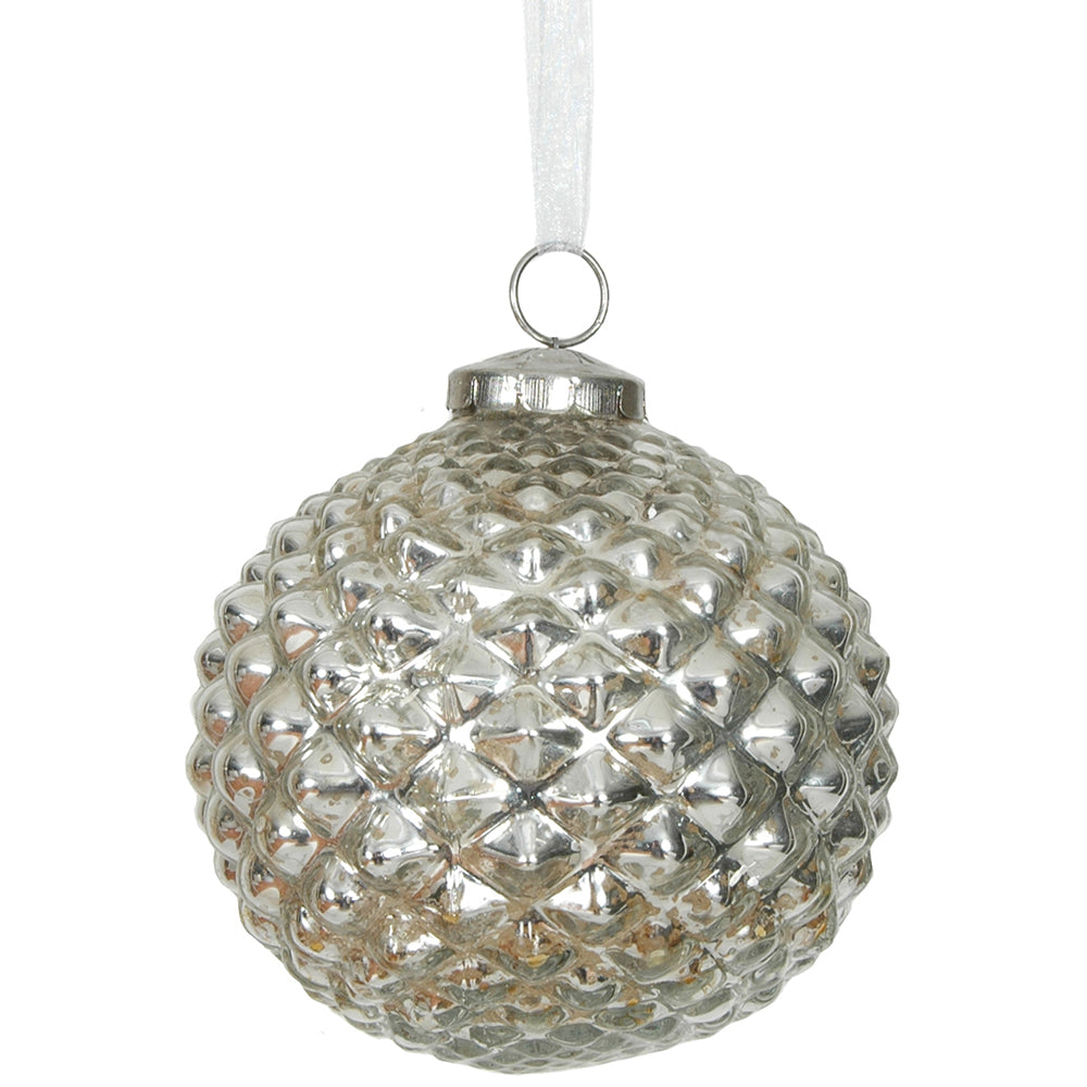 Ornament 5" Mercury Dimple Glass Silver Glass