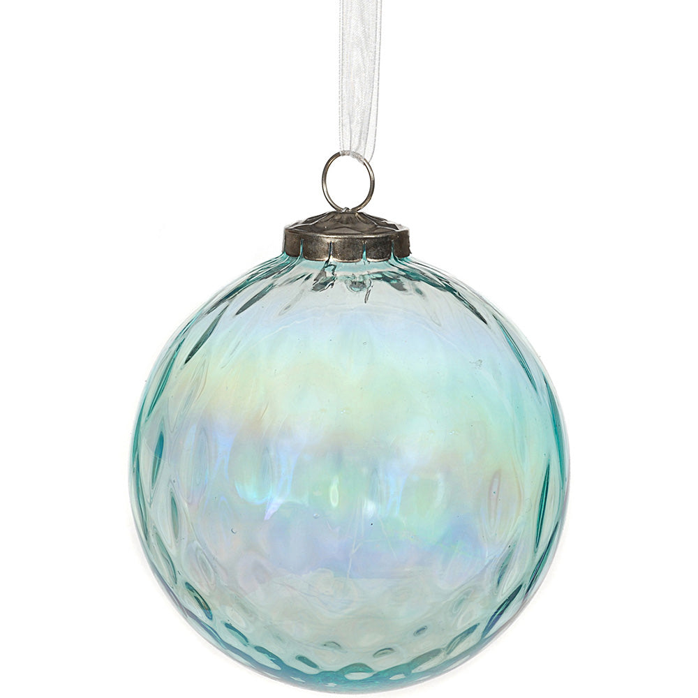 Ornament 5" Optic Glass Aqua 8 pieces