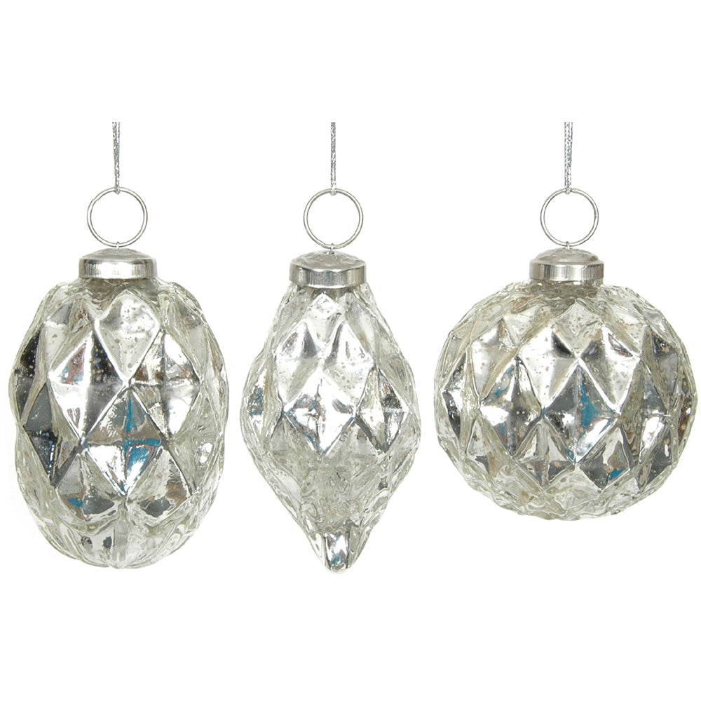 Ornament 3.5" Faceted Mercury Silver Glass