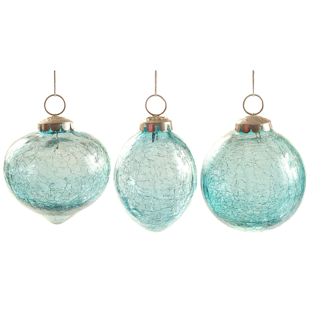 Ornament 3.5" Crackle Glass Aqua Glass