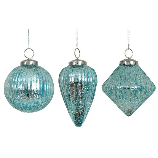 Ornament 3.5" Ribbed Glass Aqua