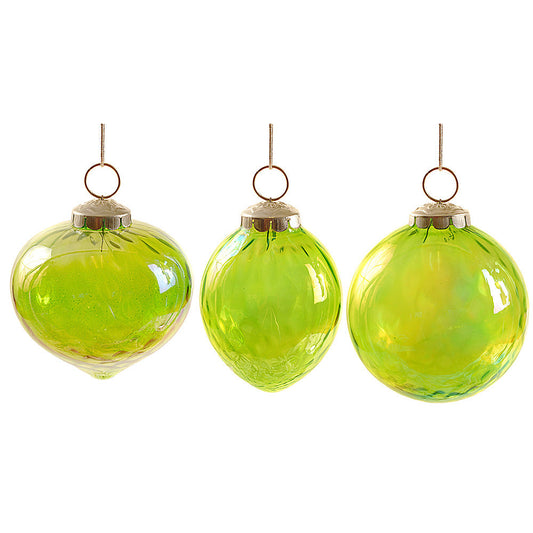 Ornament 3.5" Optic Luster Lime Green Glass