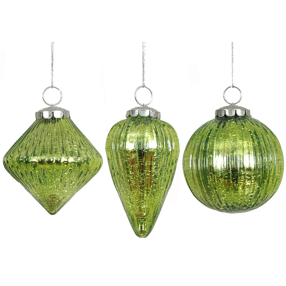Ornament 3.5" Ribbed Mercury Lime Green
