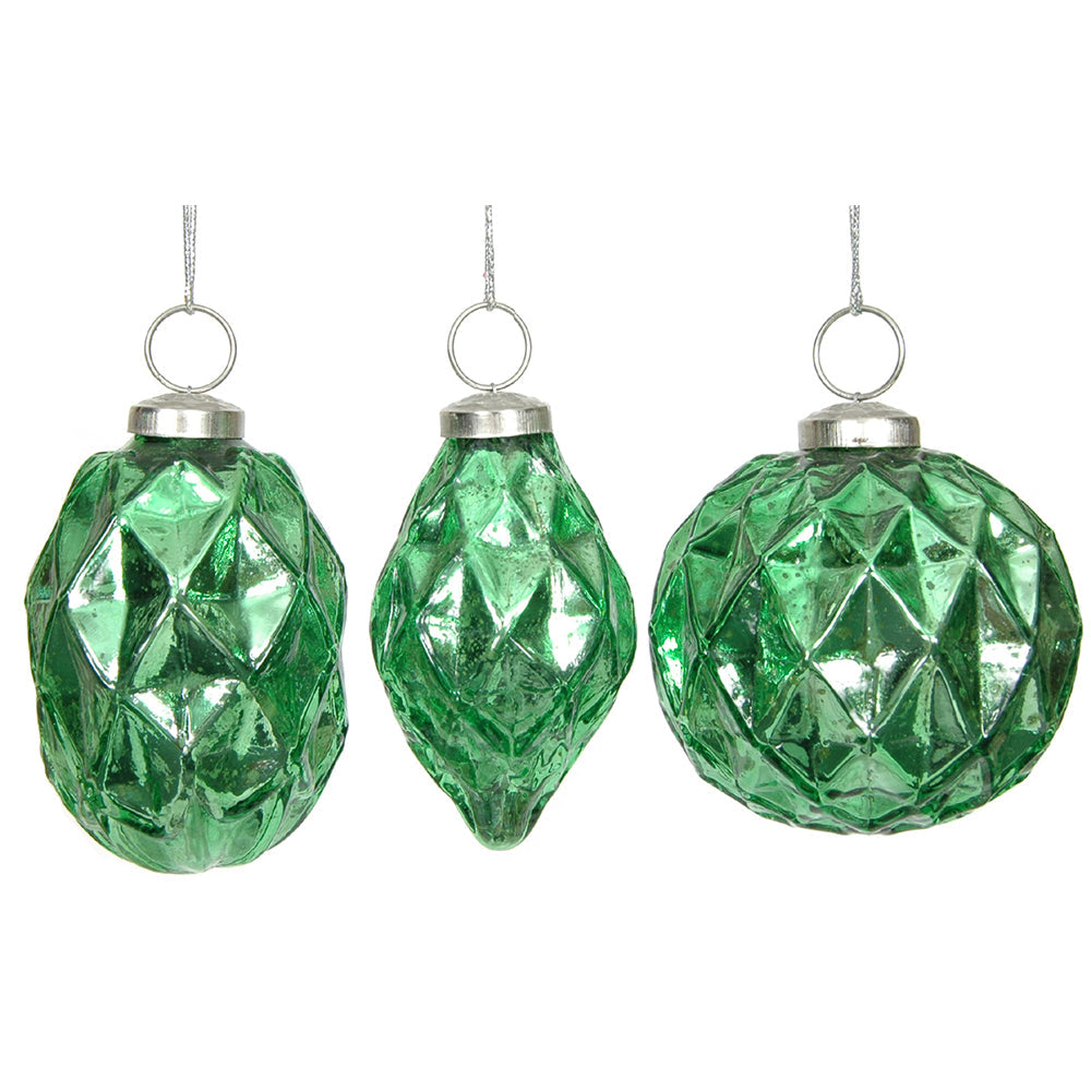 Ornament 3.5" Faceted Mercury Emerald Glass