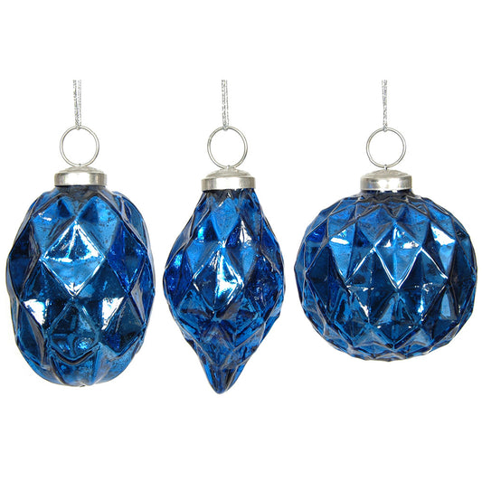 Ornament 3.5" Faceted Mercury Sapphire Glass