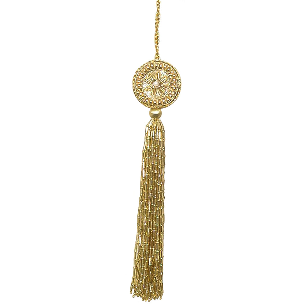 Tassel 6" Beaded Medallion Gold