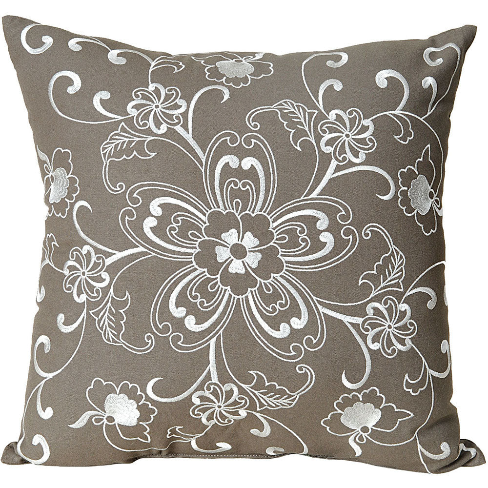 Pillow 20" Embroidered Floral Grey