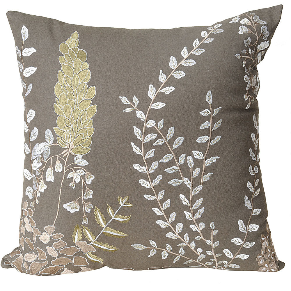 Pillow 20" Embroidered Leaf Grey