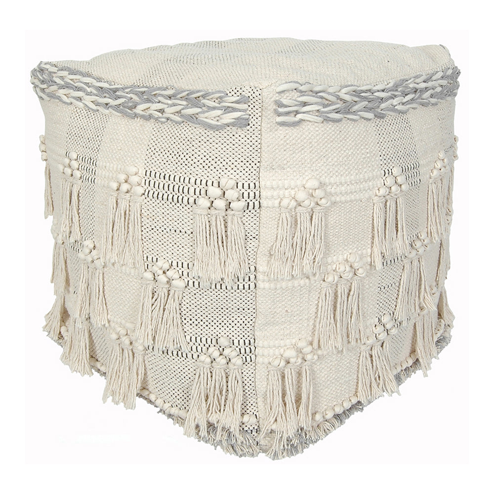 Indoor Pouf 18"x18"x18" Fringe     - Grey