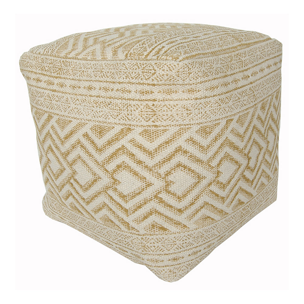 Indoor Pouf 17"x17"x17" Dhurrie    - Yellow/Natural